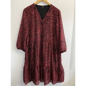 Heidi Klum Esmara Women's 8 Black Red 3/4 Sleeve Shift Dress Sheer Lined Ruffles